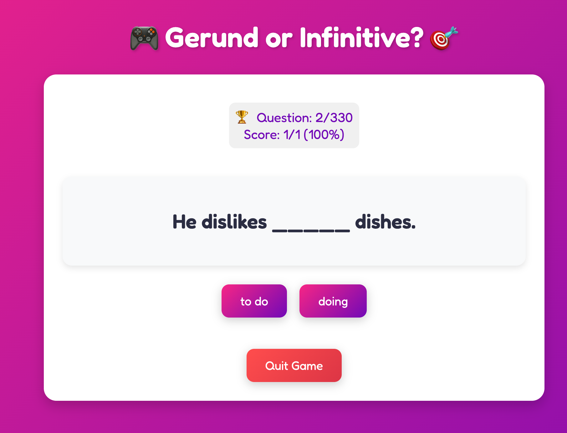 Gerund Game Feedback