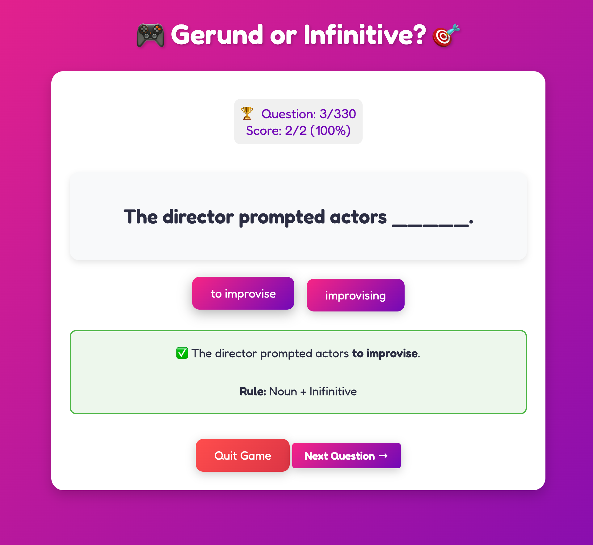 Gerund Game Examples