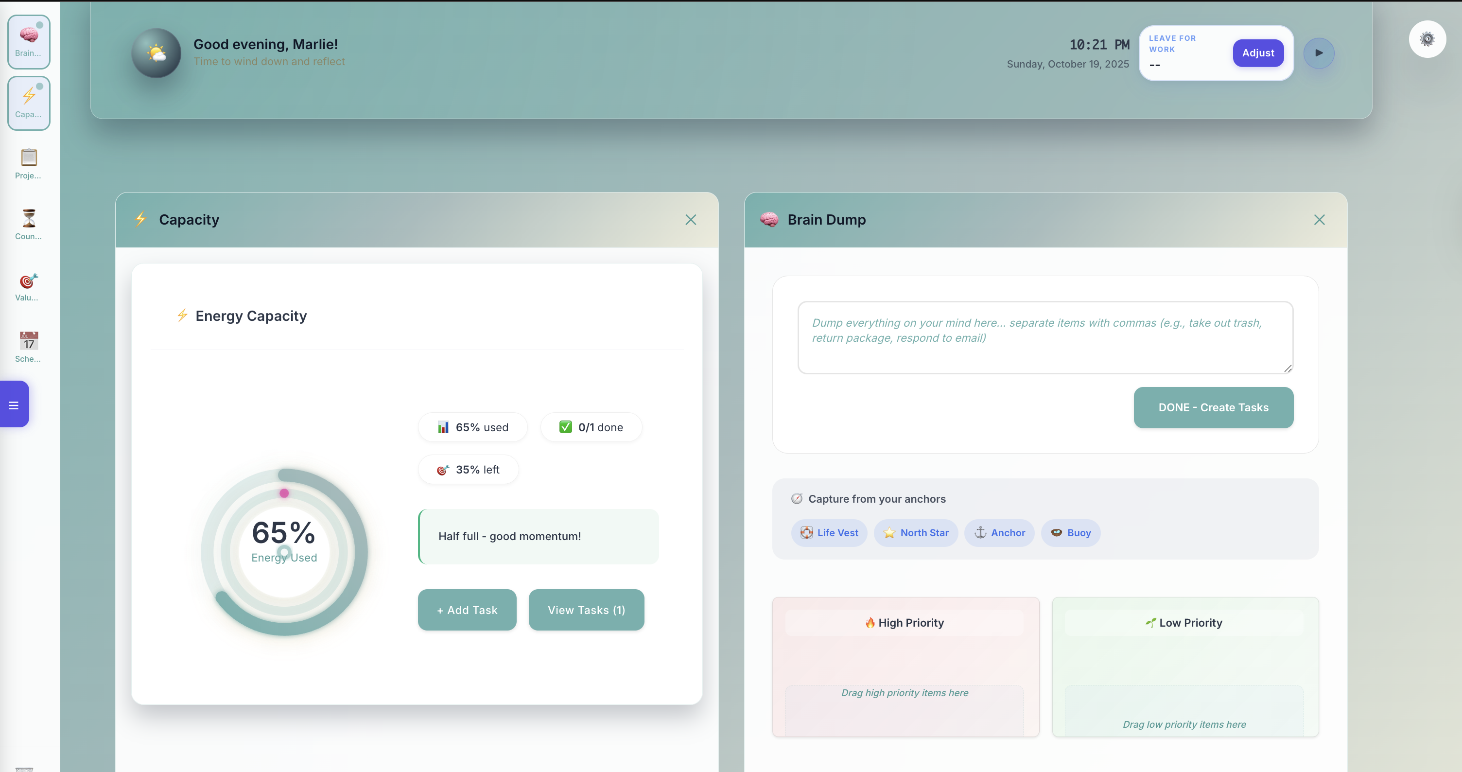 ADHD Life Dashboard alternative view