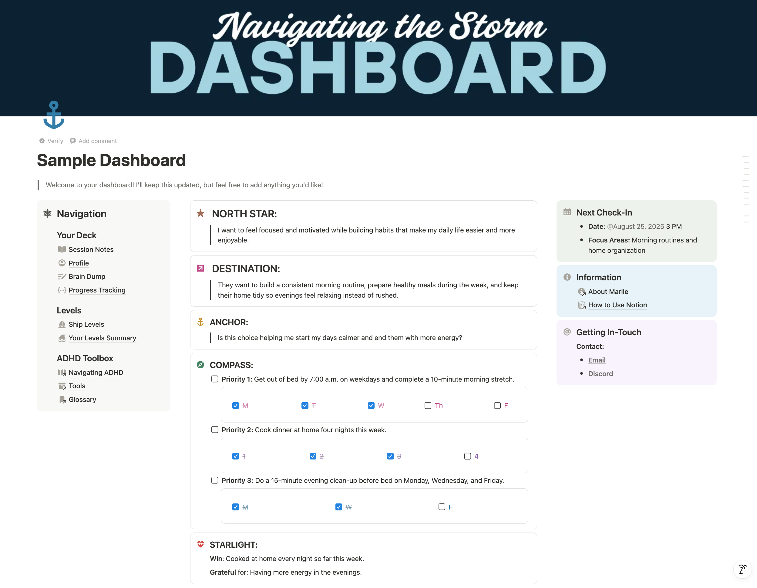 ADHD Coaching Framework - Notion Dashboard